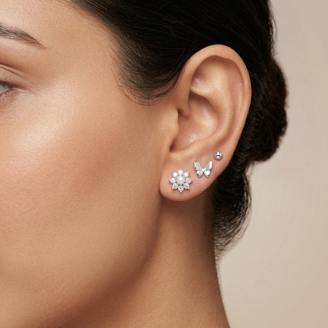 Velvet Glow Silver Stud Earring Set