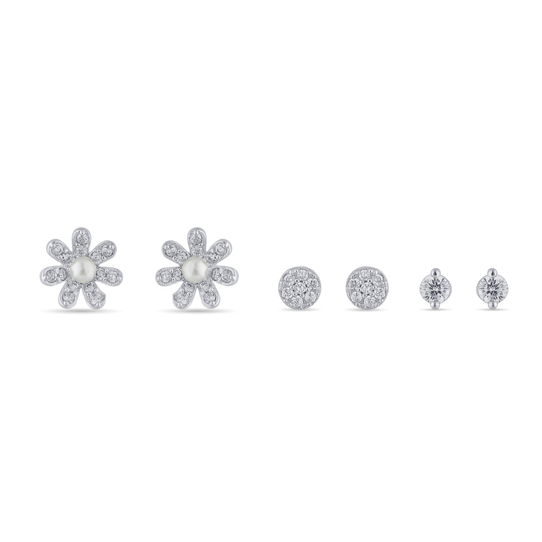 Sparkly Glow Silver Stud Earring Set