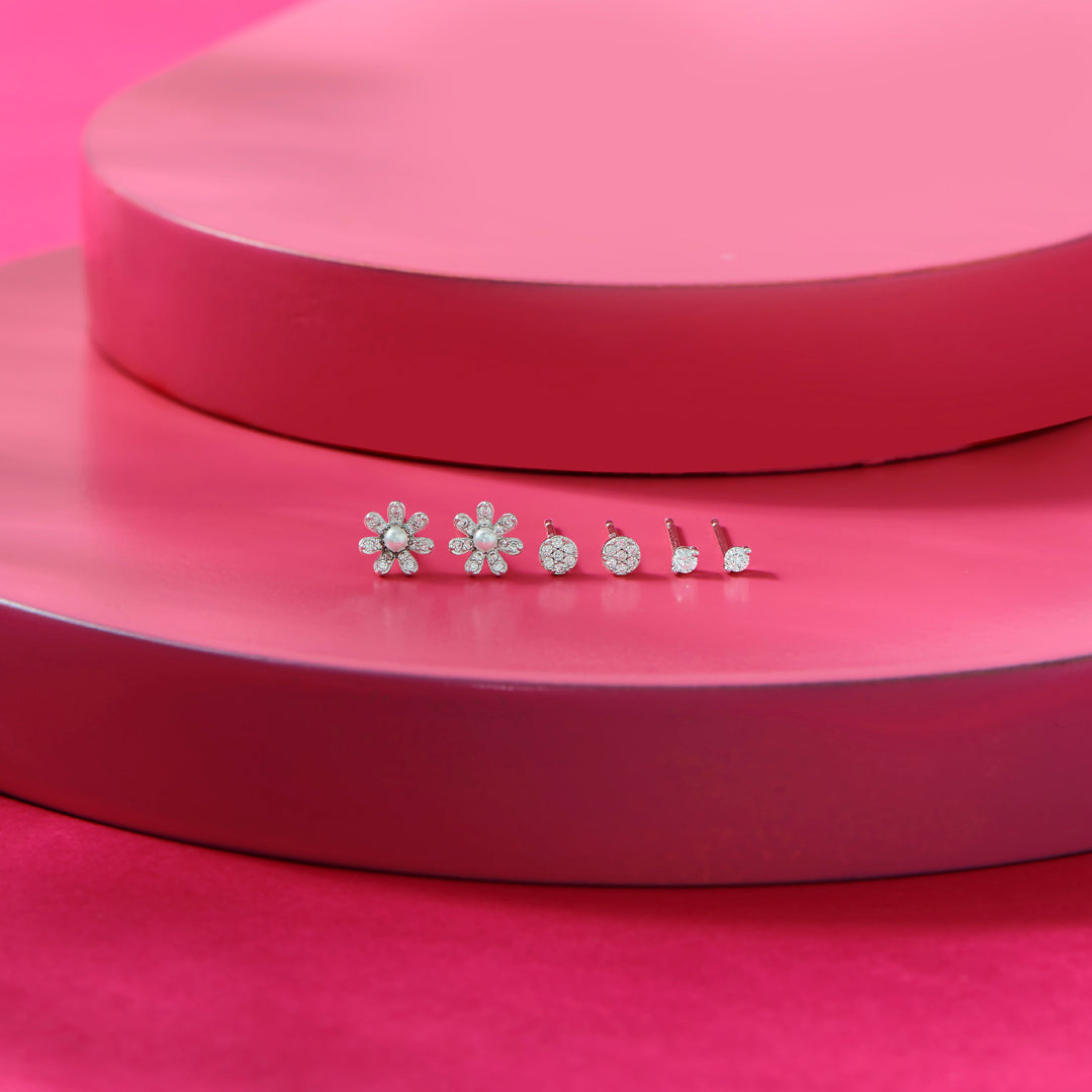 Sparkly Glow Silver Stud Earring Set