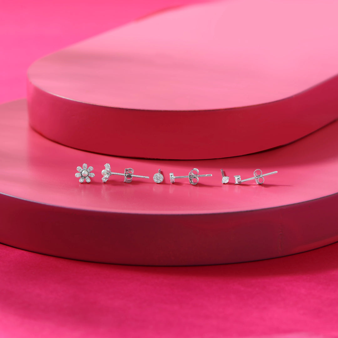 Sparkly Glow Silver Stud Earring Set