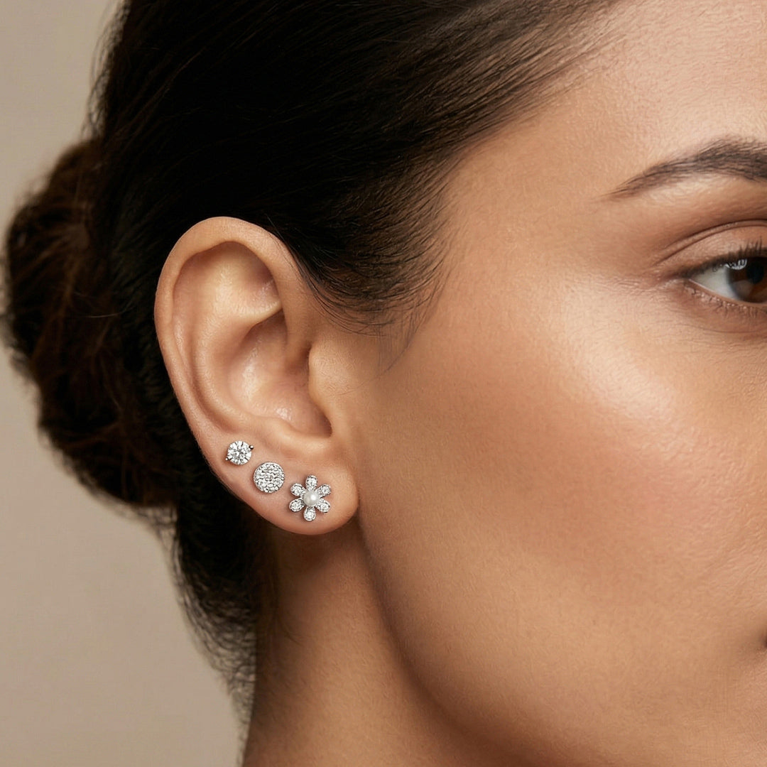 Sparkly Glow Silver Stud Earring Set