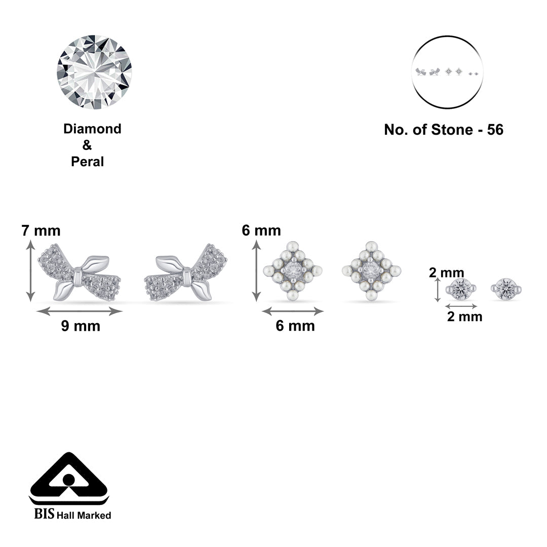 Stone Spark Silver Stud Earring Set