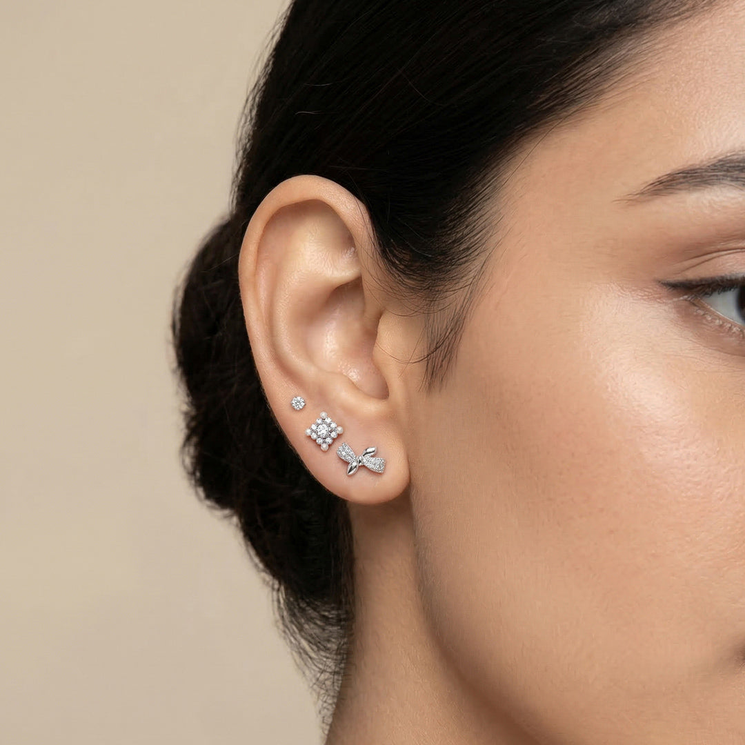 Stone Spark Silver Stud Earring Set