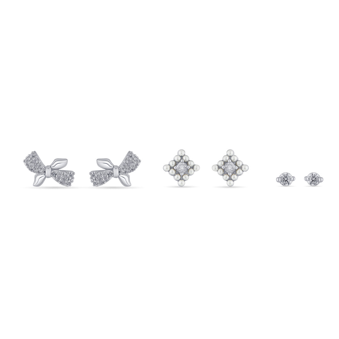 Stone Spark Silver Stud Earring Set