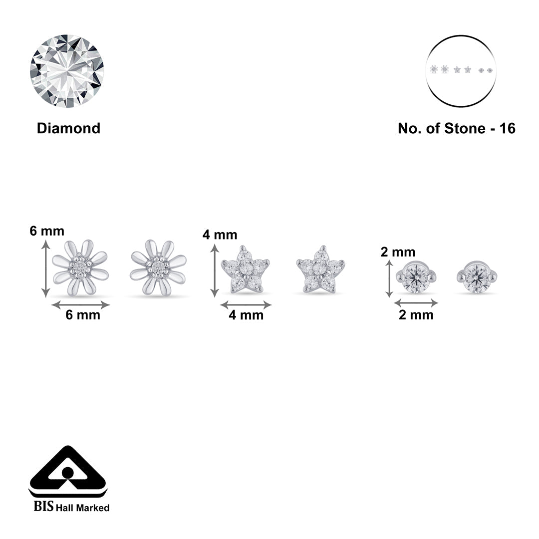 Floral Stars Silver Stud Earring Set