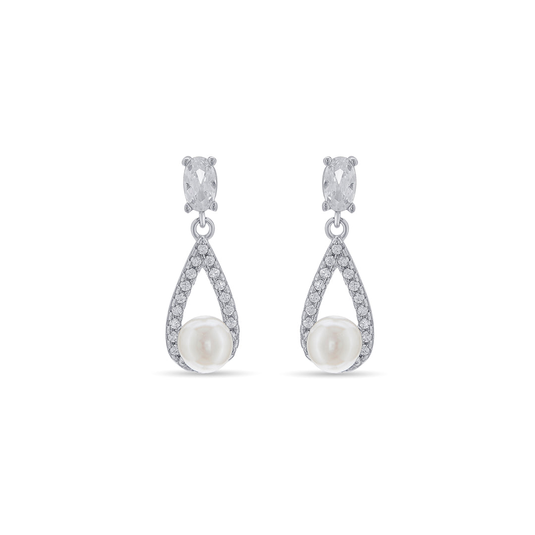 Pearl White Silver Drops & Dangler Earrings