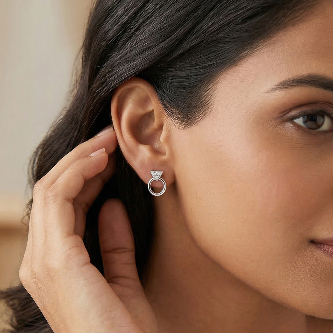 Circular Spark Silver Stud Earrings