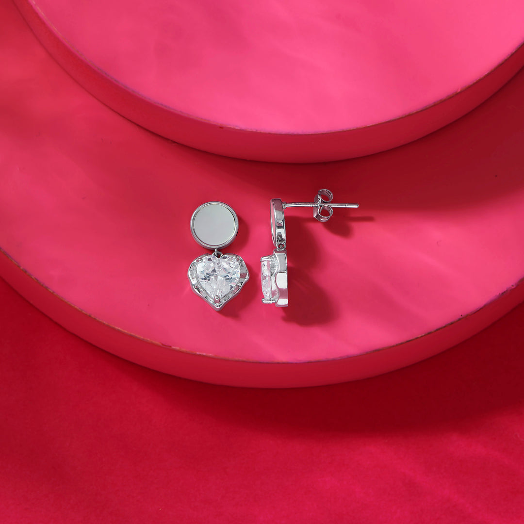 Heart Glow Silver Drops & Dangler Earrings