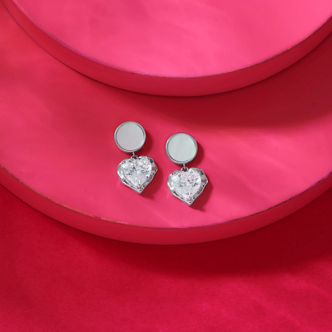 Heart Glow Silver Drops & Dangler Earrings