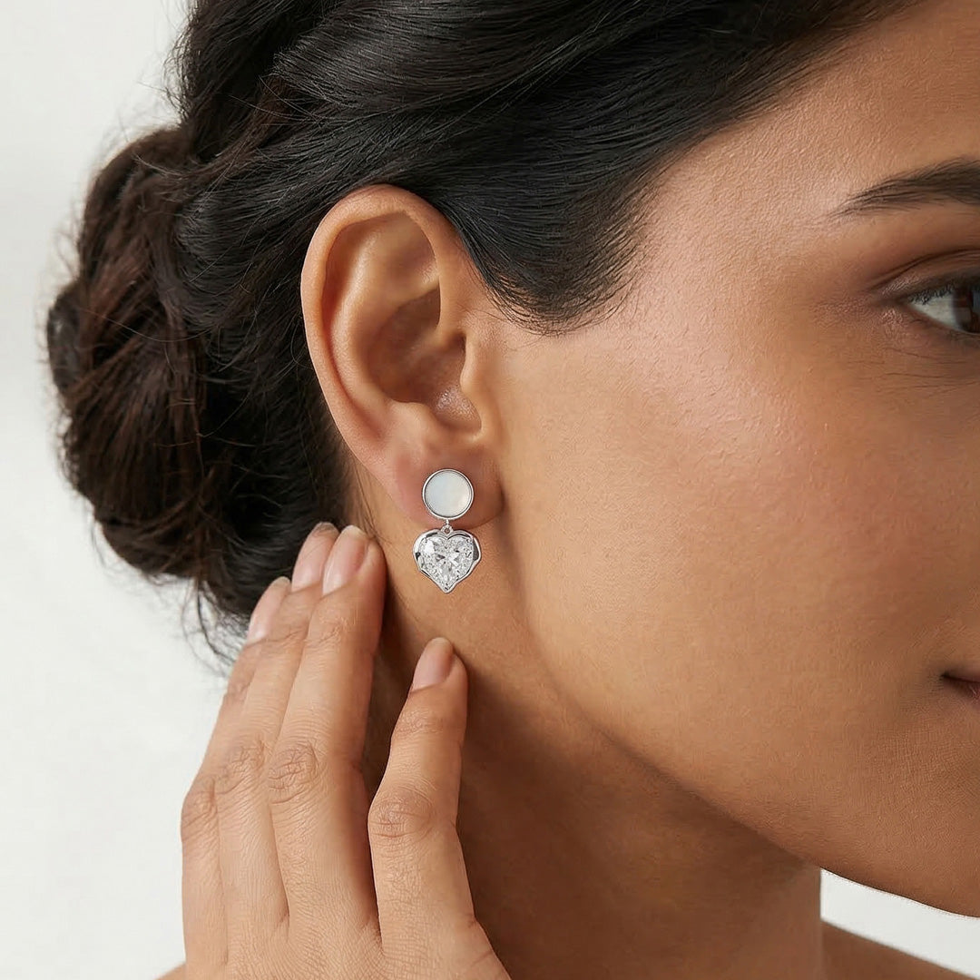 Heart Glow Silver Drops & Dangler Earrings