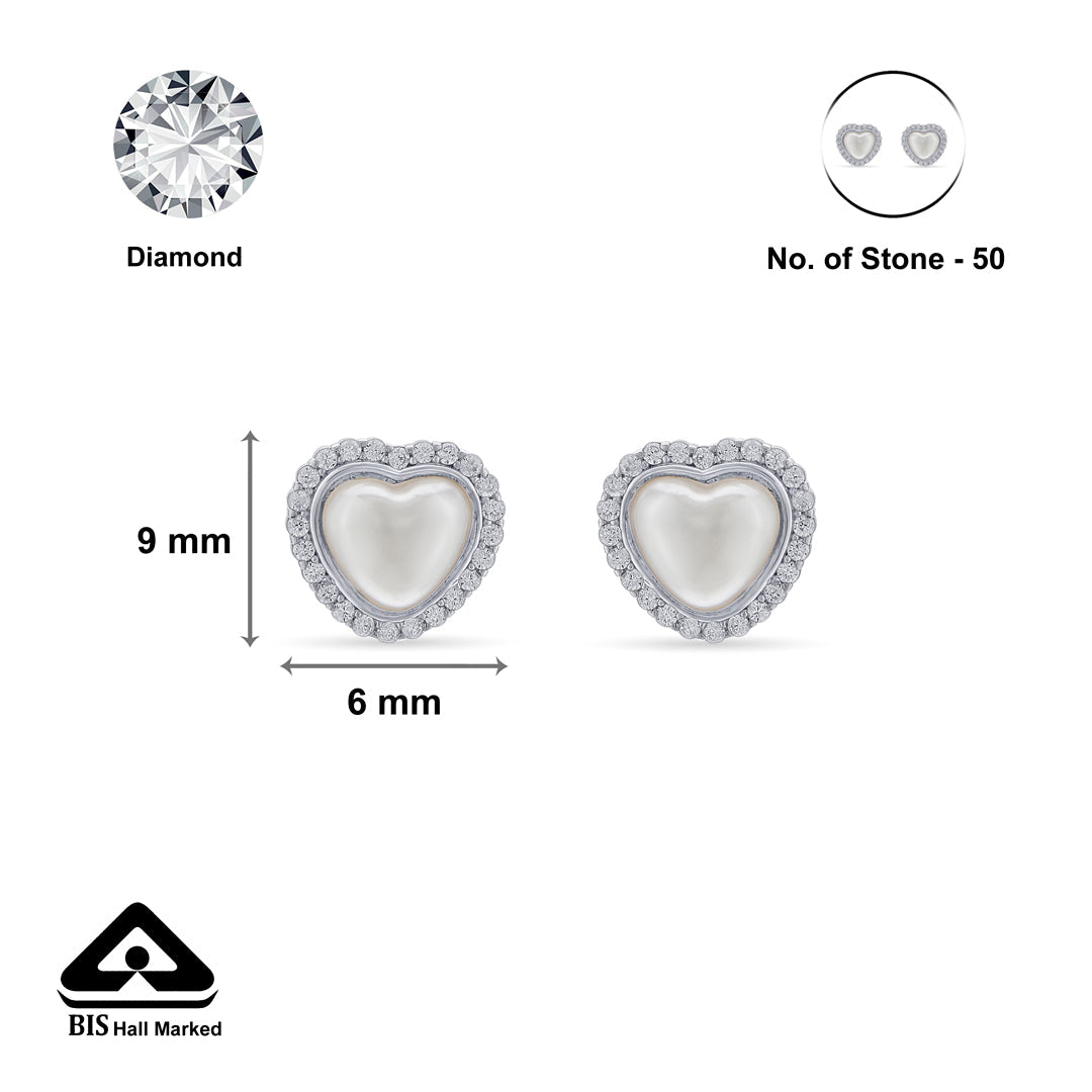 Pearly Heart Silver Stud Earrings