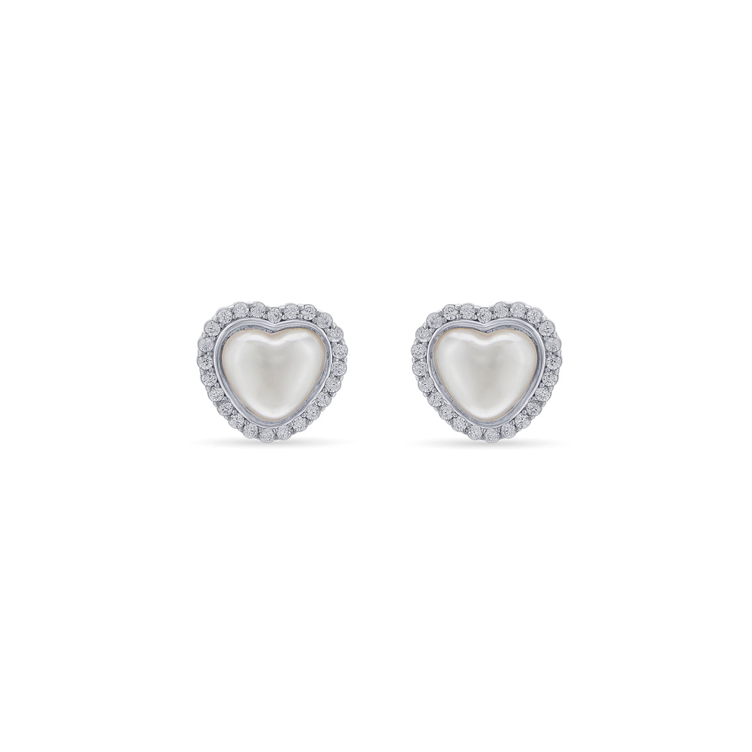 Pearly Heart Silver Stud Earrings