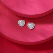 Pearly Heart Silver Stud Earrings