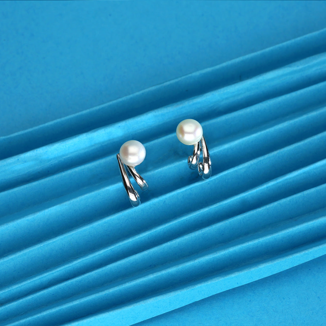 White Pearl Silver Stud Earrings