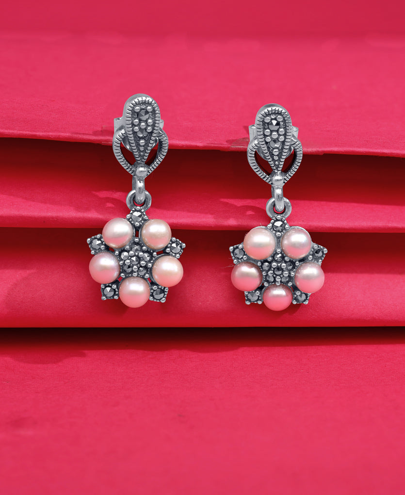 Floral Emblem Silver Earrings