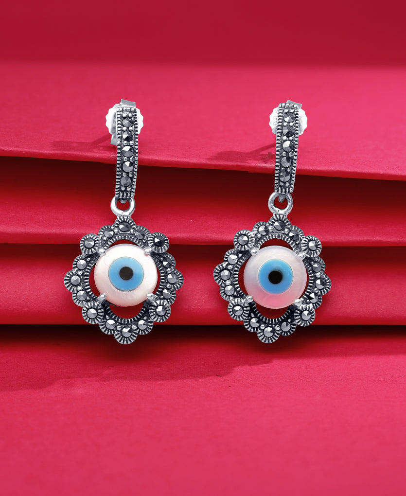 Evil Eye Silver Earrings
