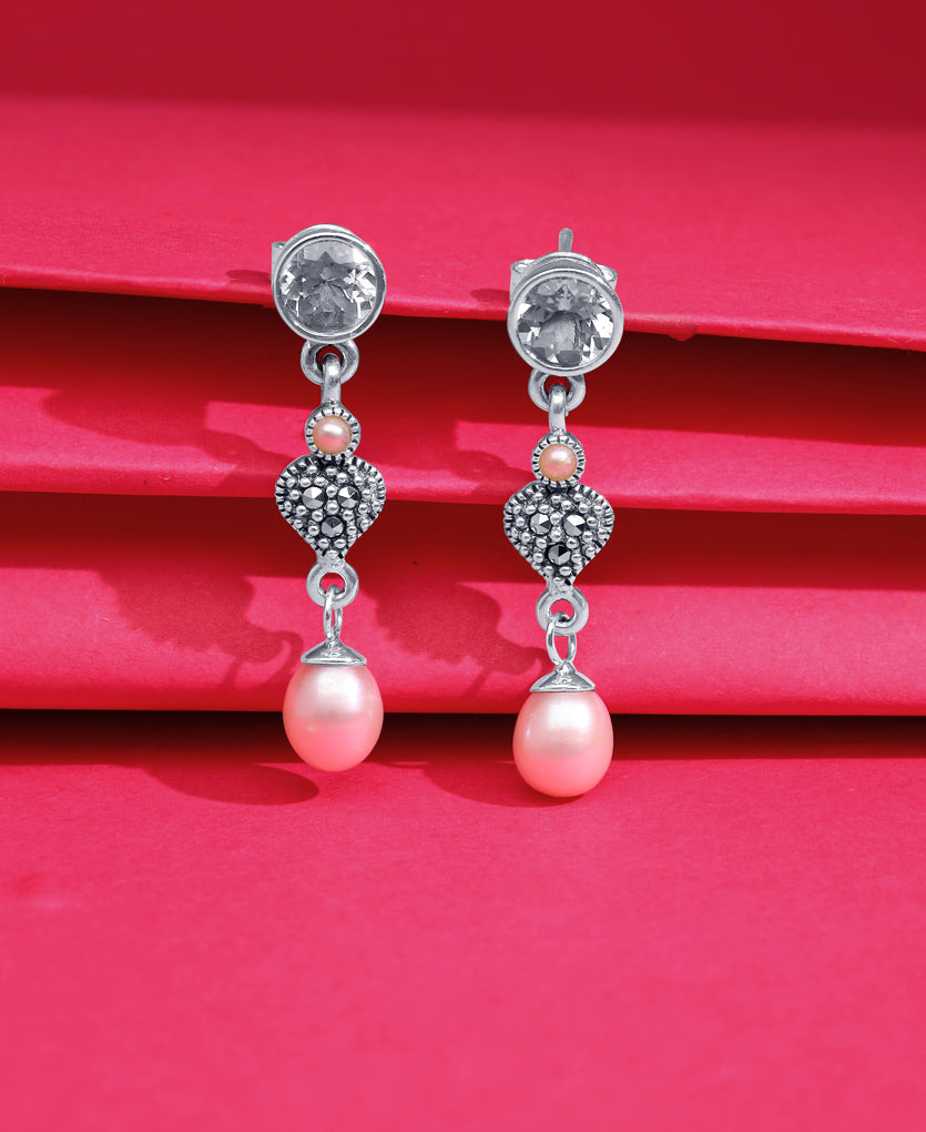 Heartly Pearl Silver Earrings