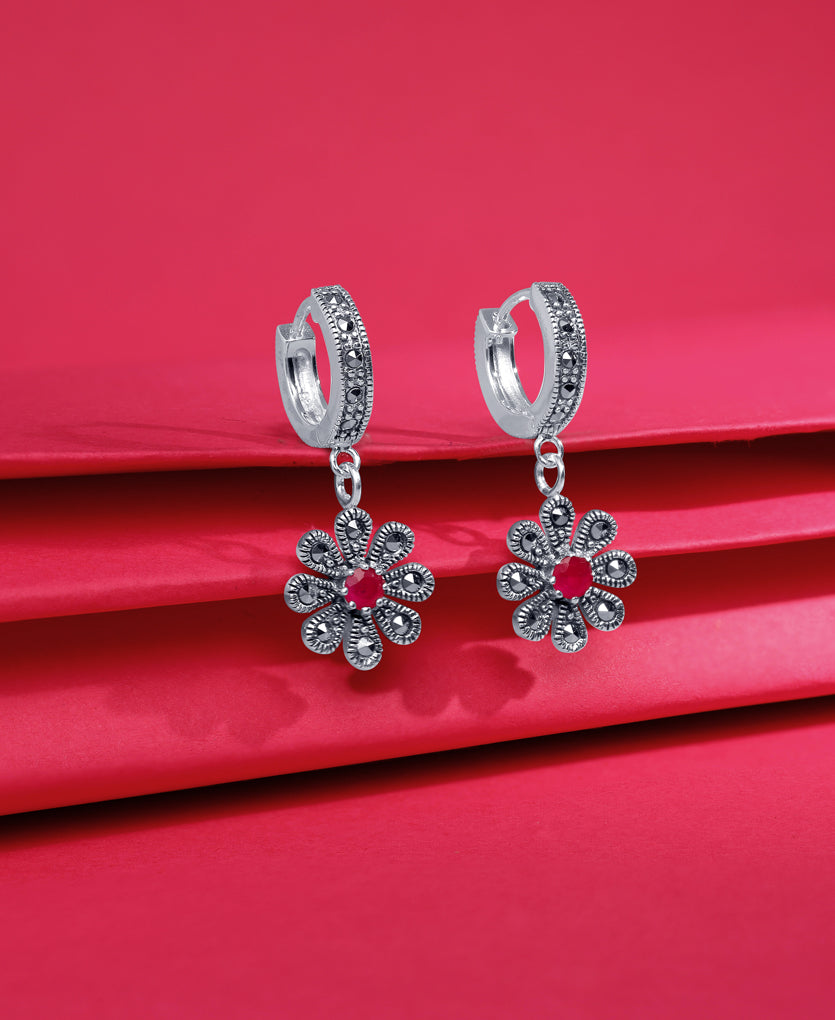 Floral Cascade Silver Earrings