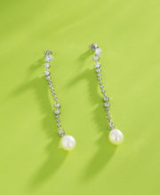 Silver Drop Earrings With Pearls And Crystals