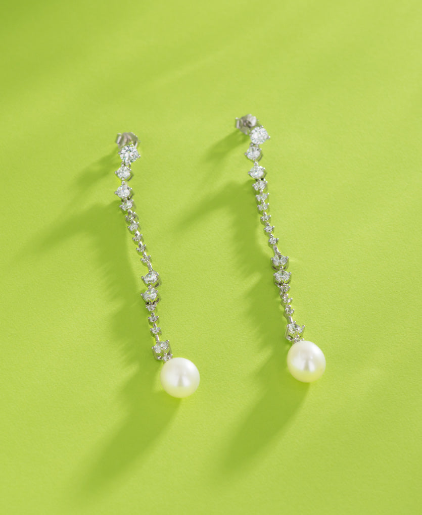 Silver Drop Earrings With Pearls And Crystals