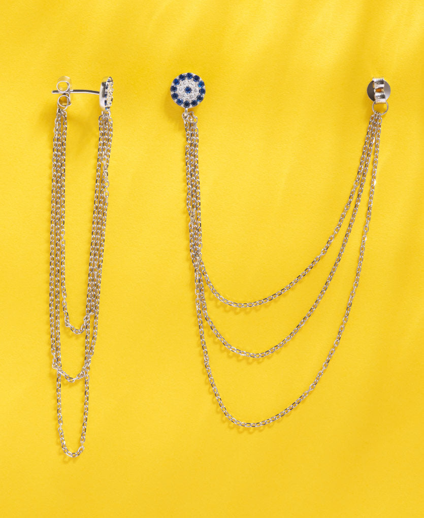 Modern Silver Drop Earrings With Evil Eye Charm