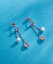 Modern Silver Drop Earrings With A Touch Of Pink And Gold