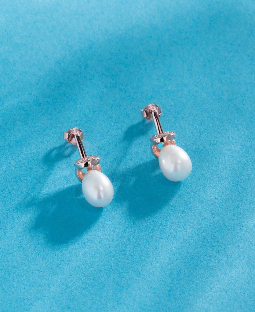 Sparkling Silver Pearl Earrings