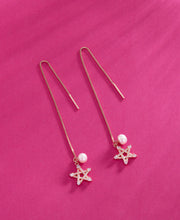 Classic Silver Pearl Star Drop Earrings