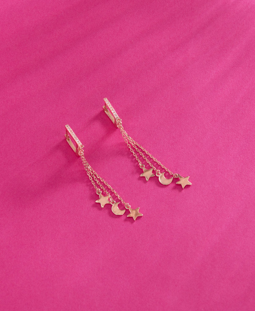 Sterling Silver Moon And Star Drop Earrings