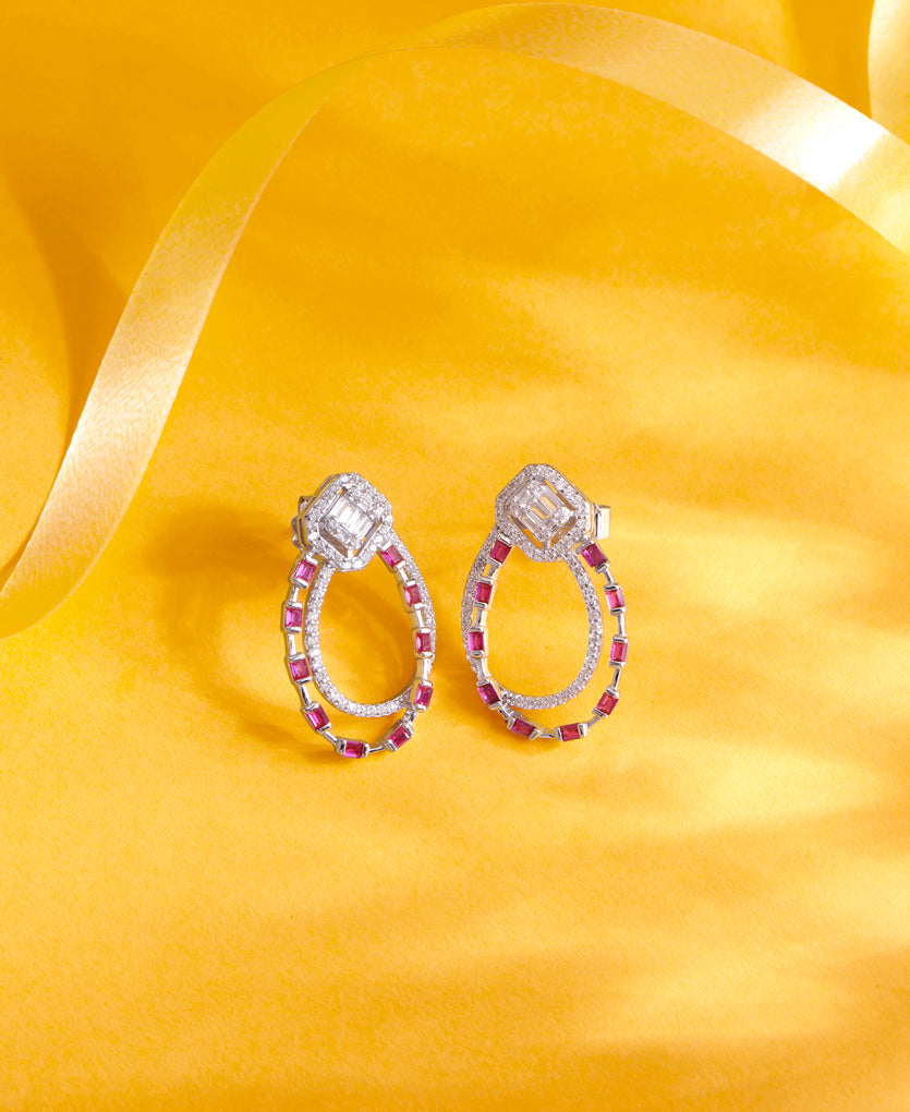 Elliptical Cascade Push Button Silver Earring