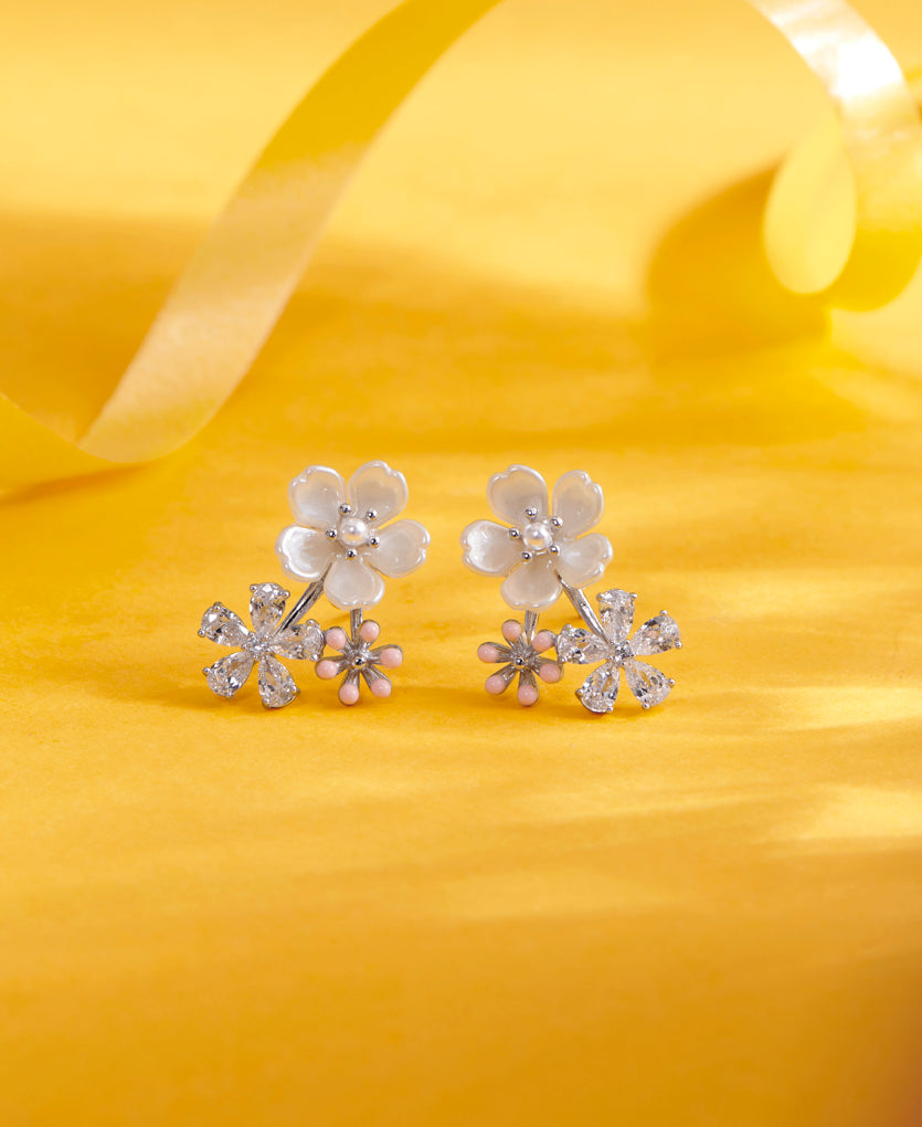 Enchanted Garden Push Button Silver Earring