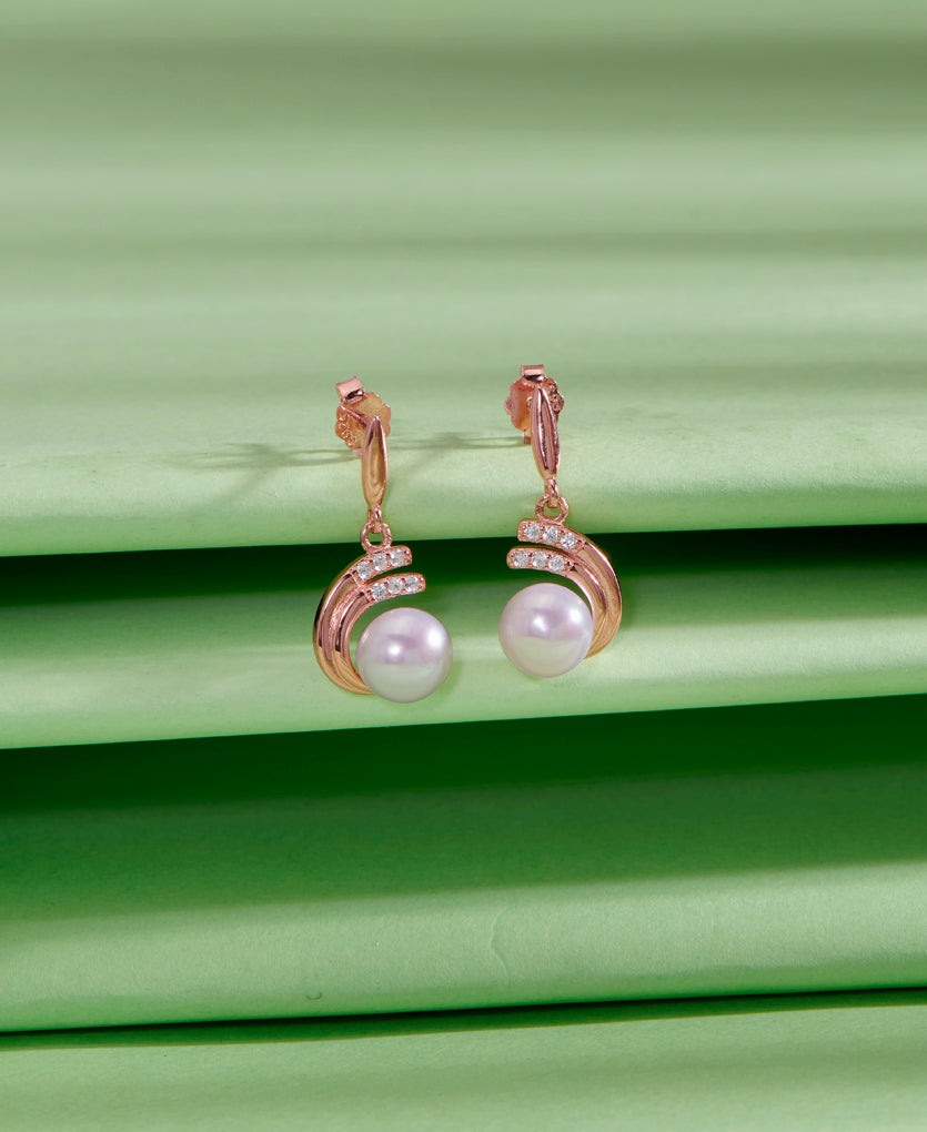 Pearl Essence Push Button Silver Earring