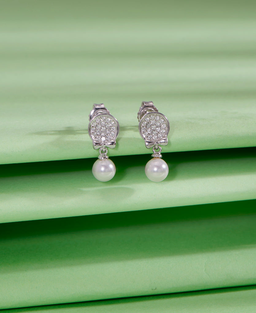 Ageless Pearl Melody Push Button Silver Earring