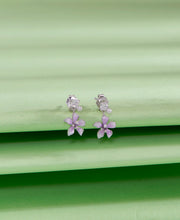 Solitary Magnolia Push Button Silver Earring