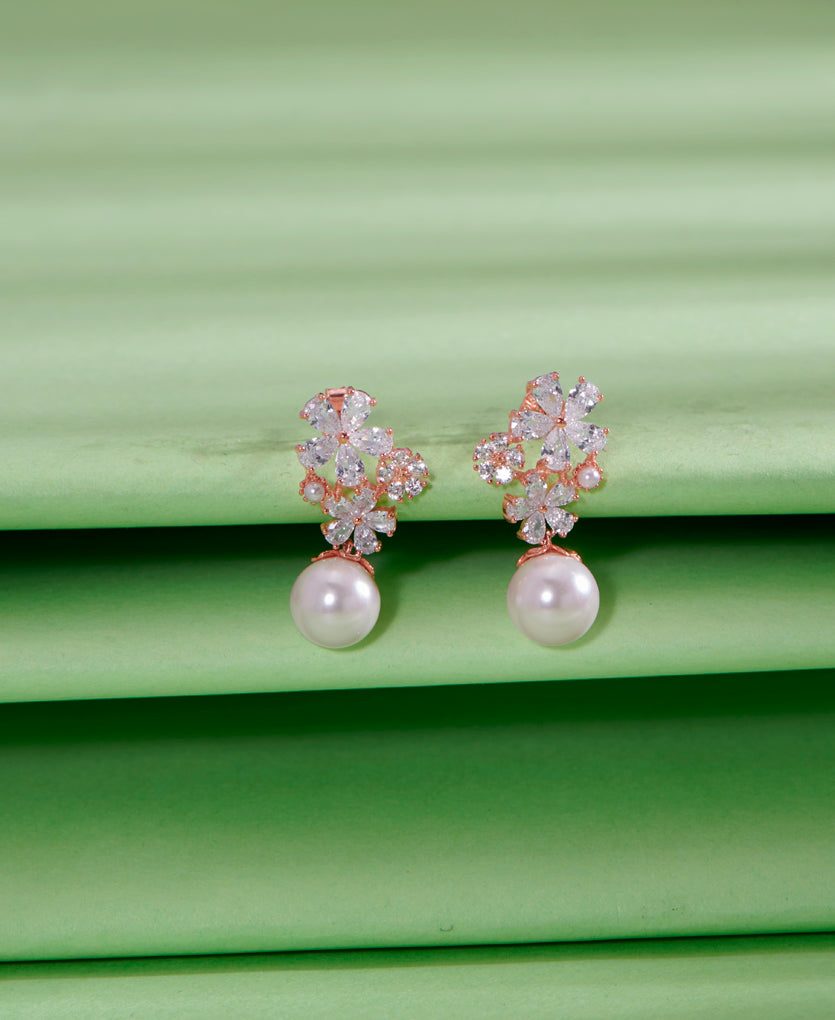 Perennial Harmony Pearl Push Button Silver Earring