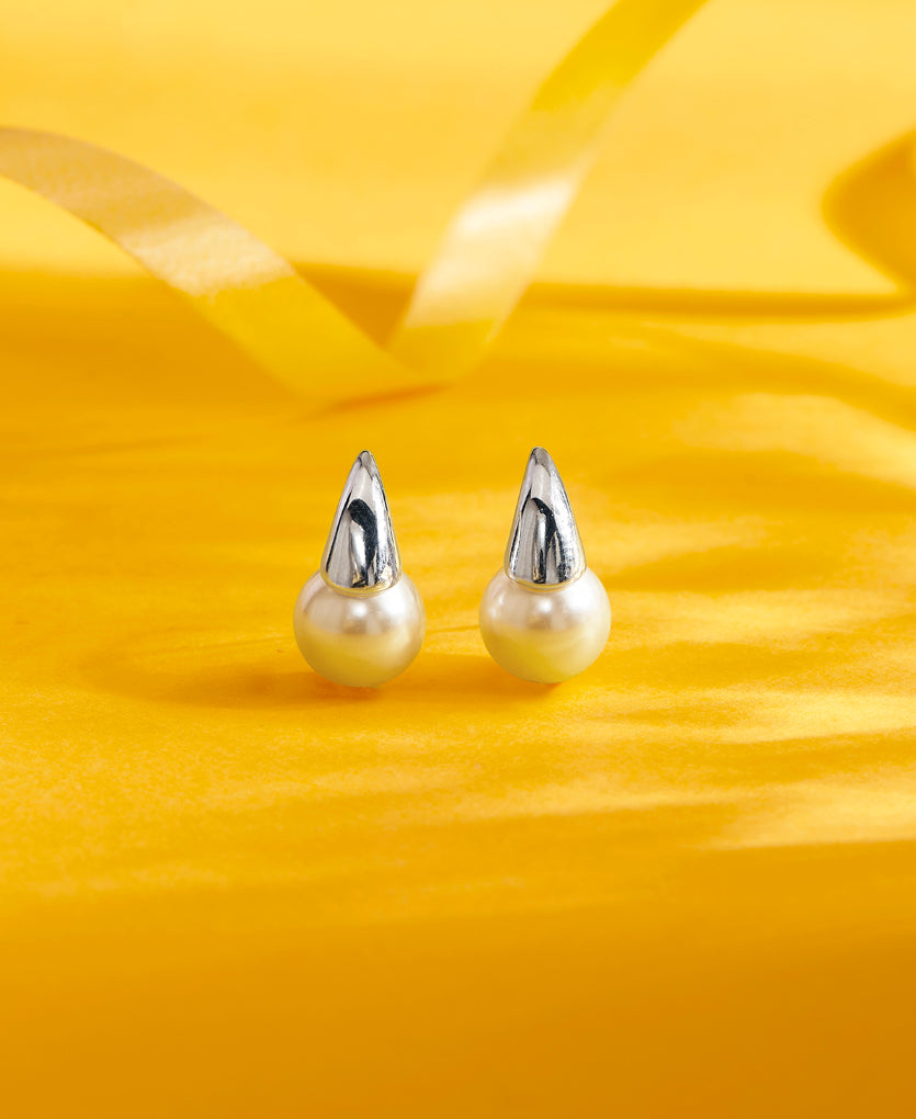 Pristine Pearl Adorn Fishhook Silver Earring