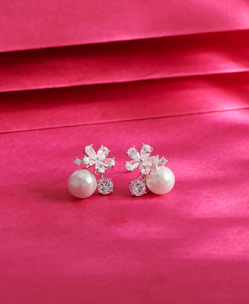 Celestial Pearl Bloom Silver Earring