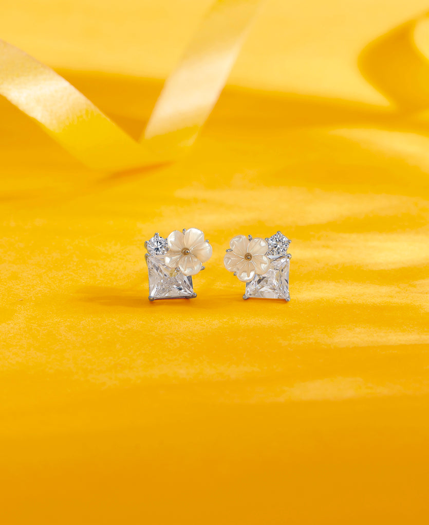 Distinct Poppy Push Button Silver Earring