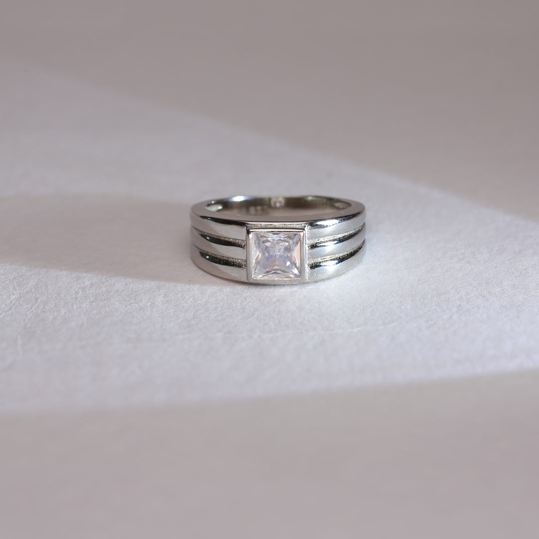 Royal Lines Mens Silver Ring