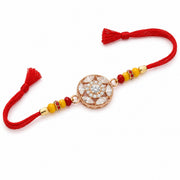 Dazzling Circle Rose Gold Coated Silver Rakhi