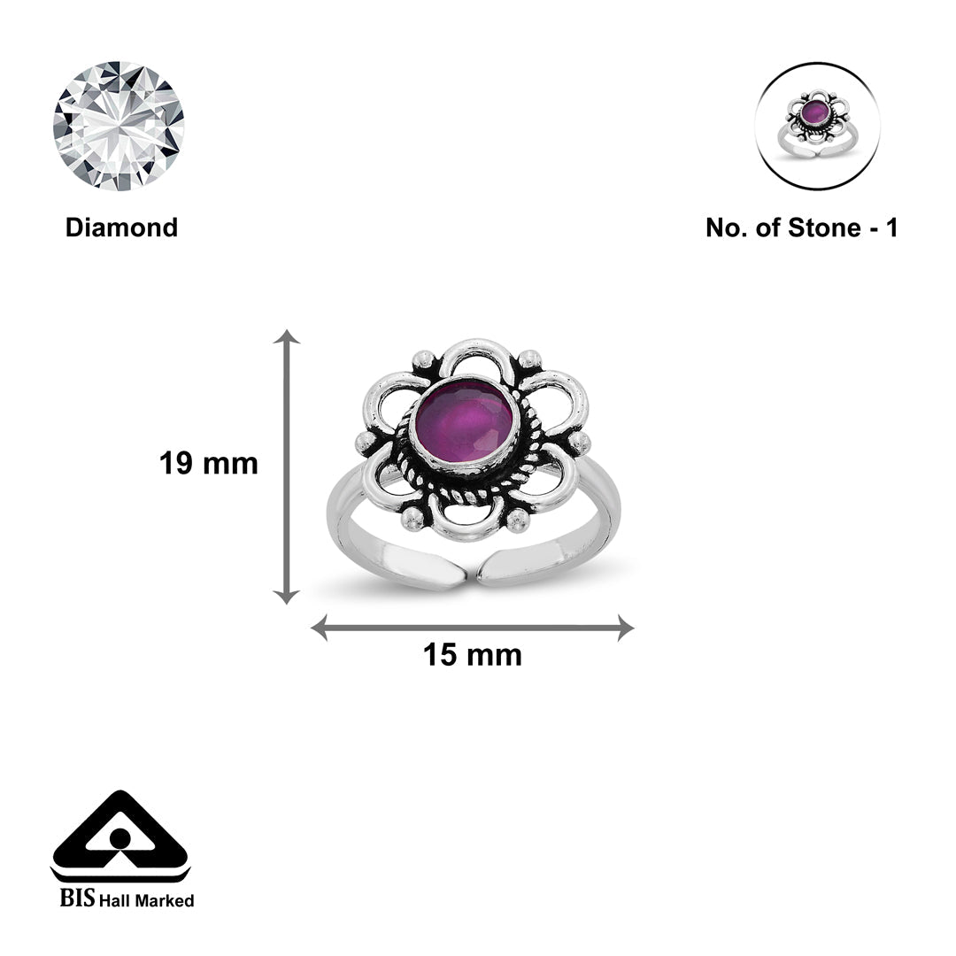 Sapphire Bloom Oxidized Silver Toe Ring