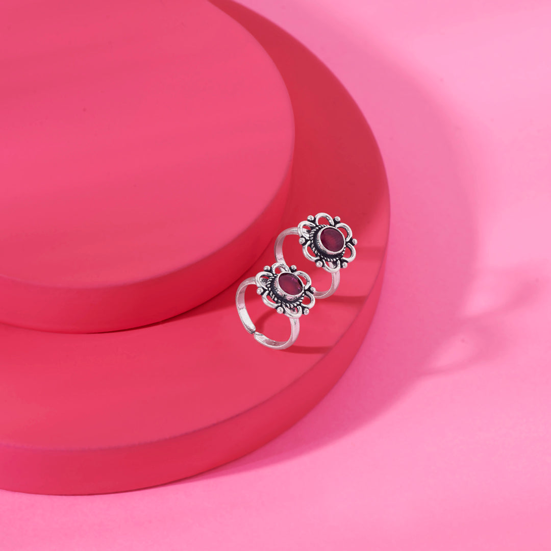 Sapphire Bloom Oxidized Silver Toe Ring
