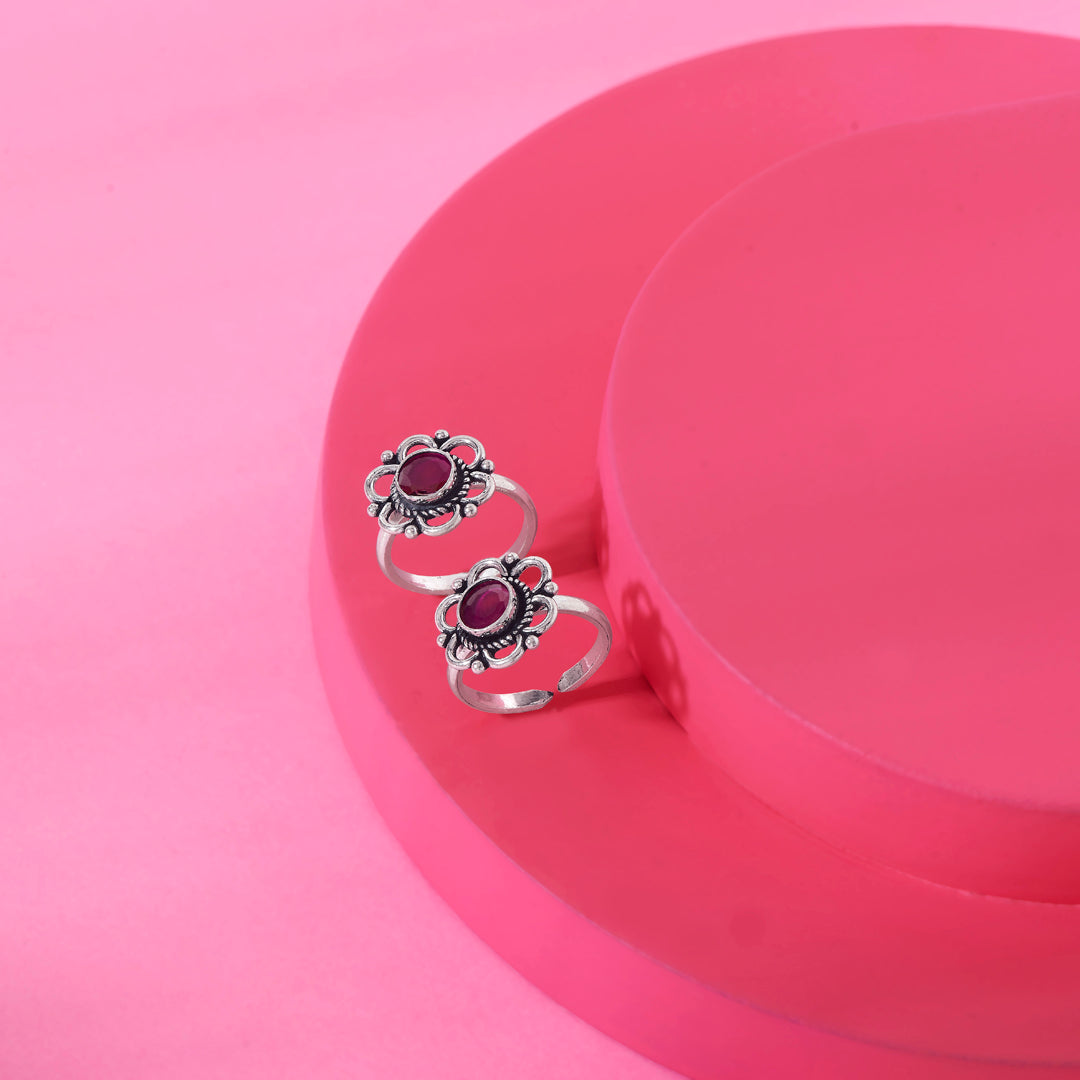 Sapphire Bloom Oxidized Silver Toe Ring