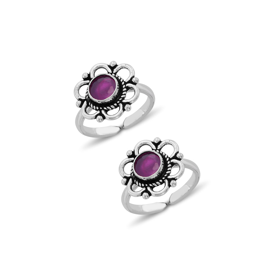 Sapphire Bloom Oxidized Silver Toe Ring