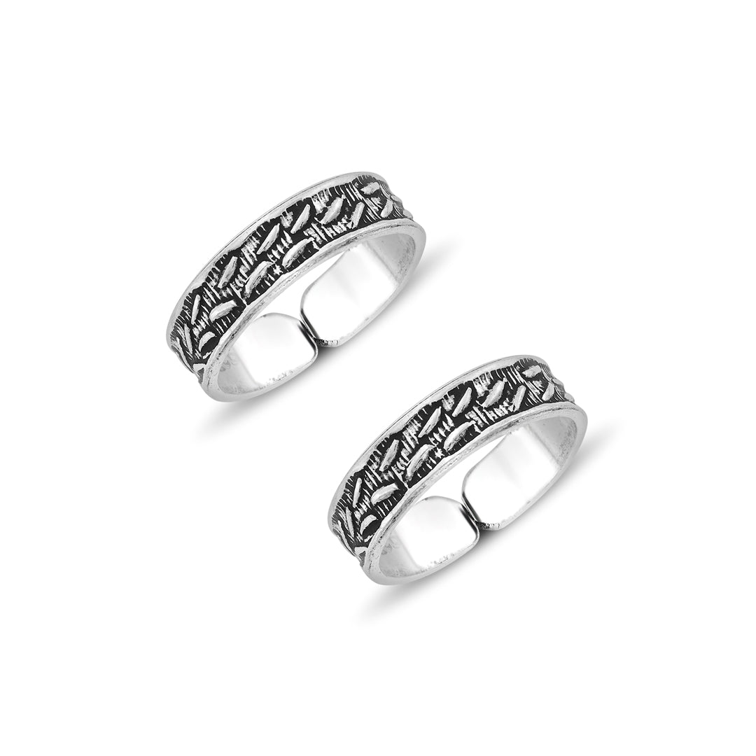 Floral Tide Oxidized Silver Toe Ring