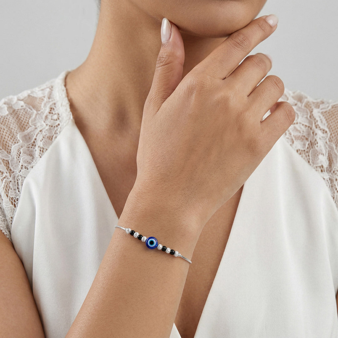 Nazar Chain Silver Flexible Bracelet