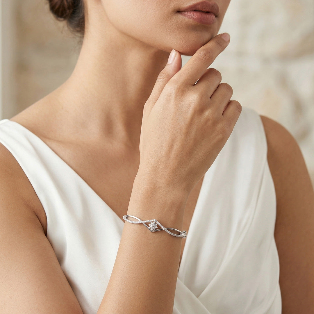 Crystal & Velvet Silver Oval Bracelet