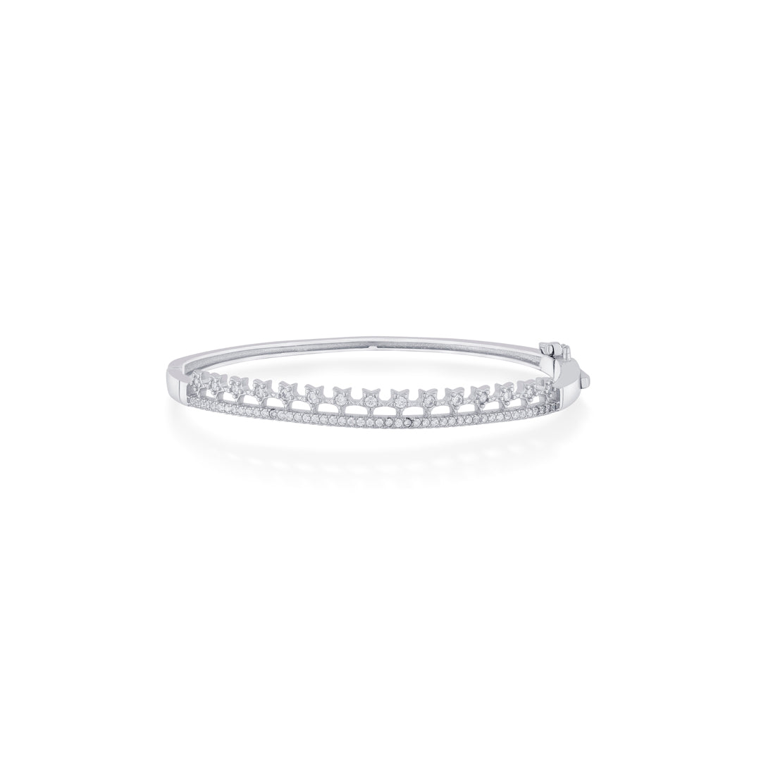Linear Floret Silver Oval Bracelet