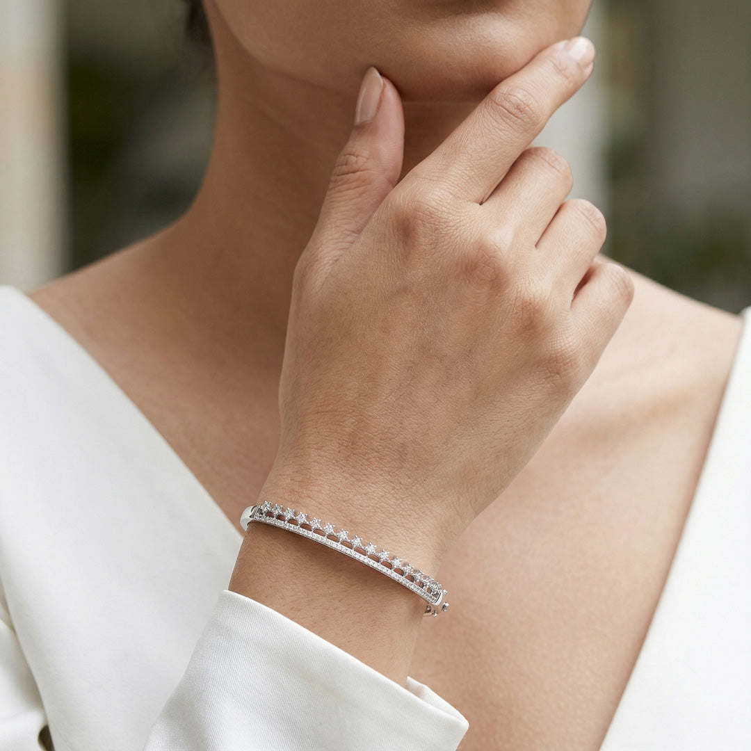 Linear Floret Silver Oval Bracelet