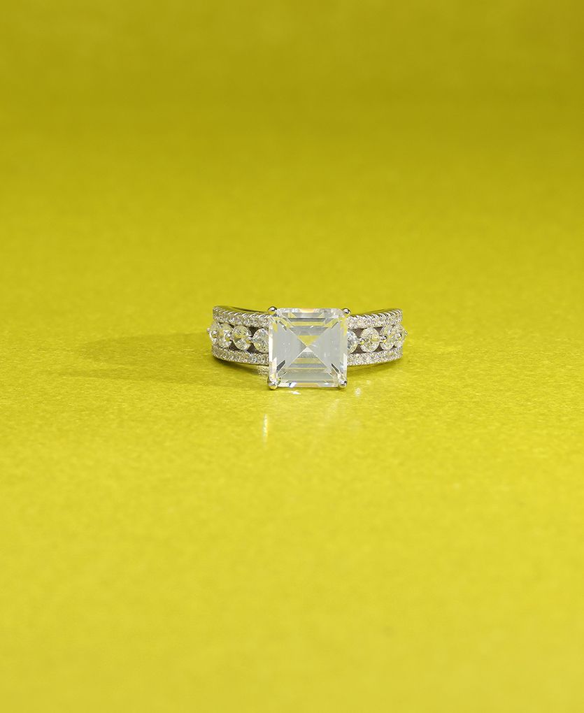 Luminous Charm Stone Studded Silver Fashion Ring